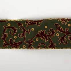 Dekoband Arabesque mit Velour und Metalldraht grün lila gold 6,4cm Breite
