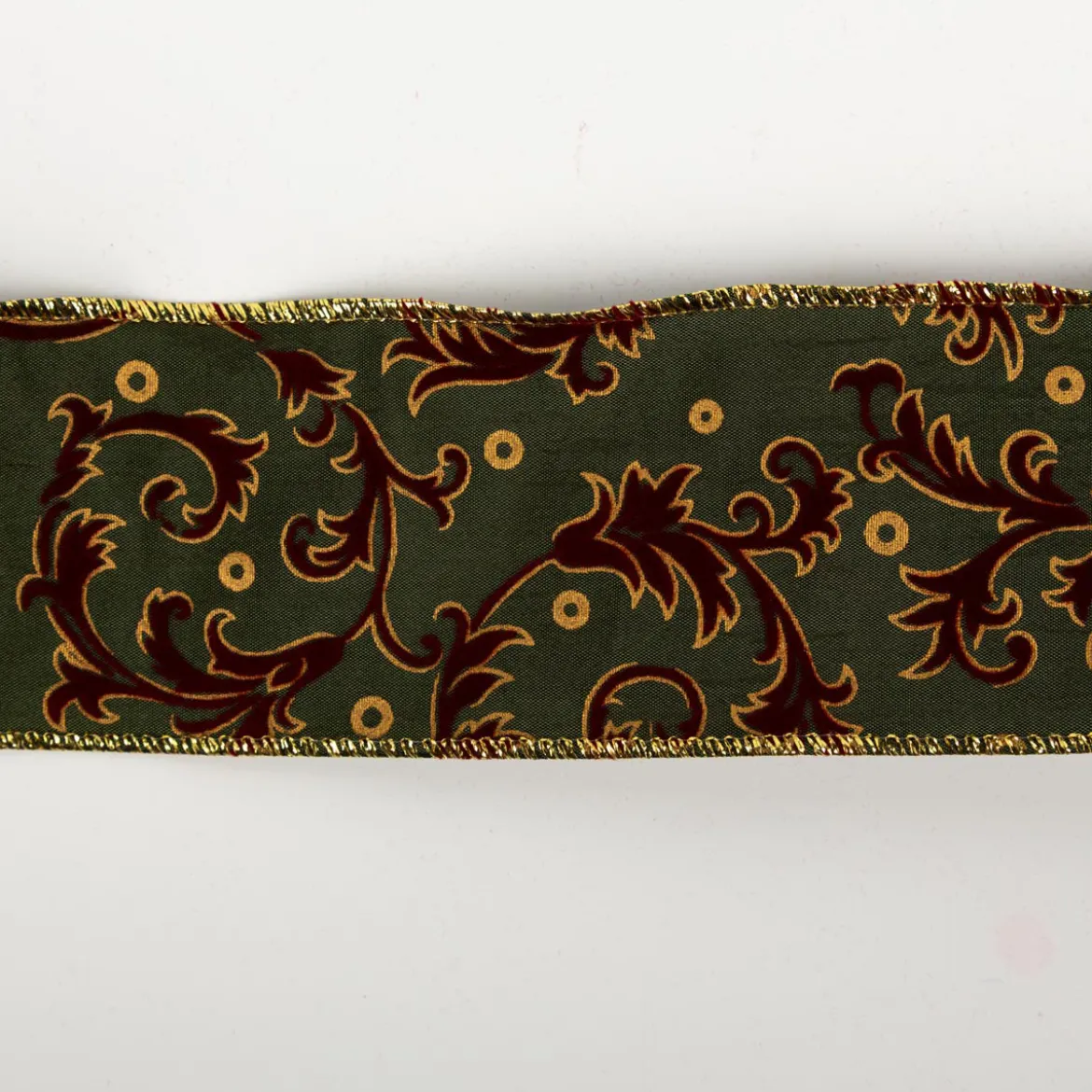 Dekoband Arabesque mit Velour und Metalldraht grün lila gold 6,4cm Breite