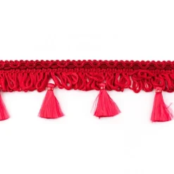 Dekoband mit Bommel rubinrot 5cm