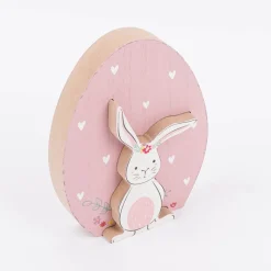 Dekofigur Ei mit Hasen Cut-Out aus MDF in rosa mint oder gelb 14x2,5x18cm