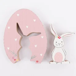 Dekofigur Ei mit Hasen Cut-Out aus MDF in rosa mint oder gelb 14x2,5x18cm