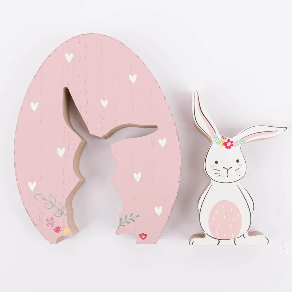 Dekofigur Ei mit Hasen Cut-Out aus MDF in rosa mint oder gelb 14x2,5x18cm