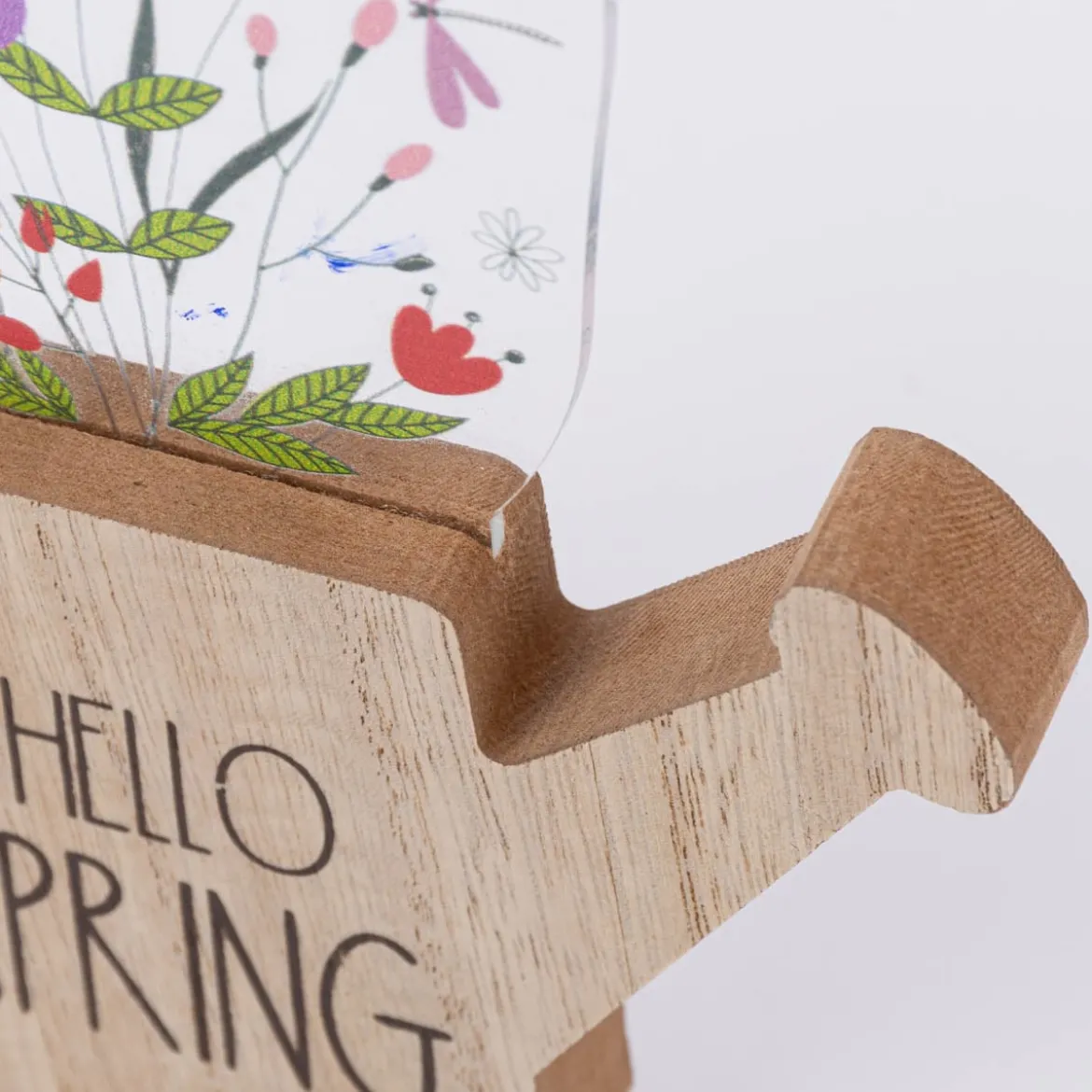Dekofigur Gießkanne mit Blumen aus MDF Hello Spring oder Spring is in the Air natur bunt 14x2x17cm