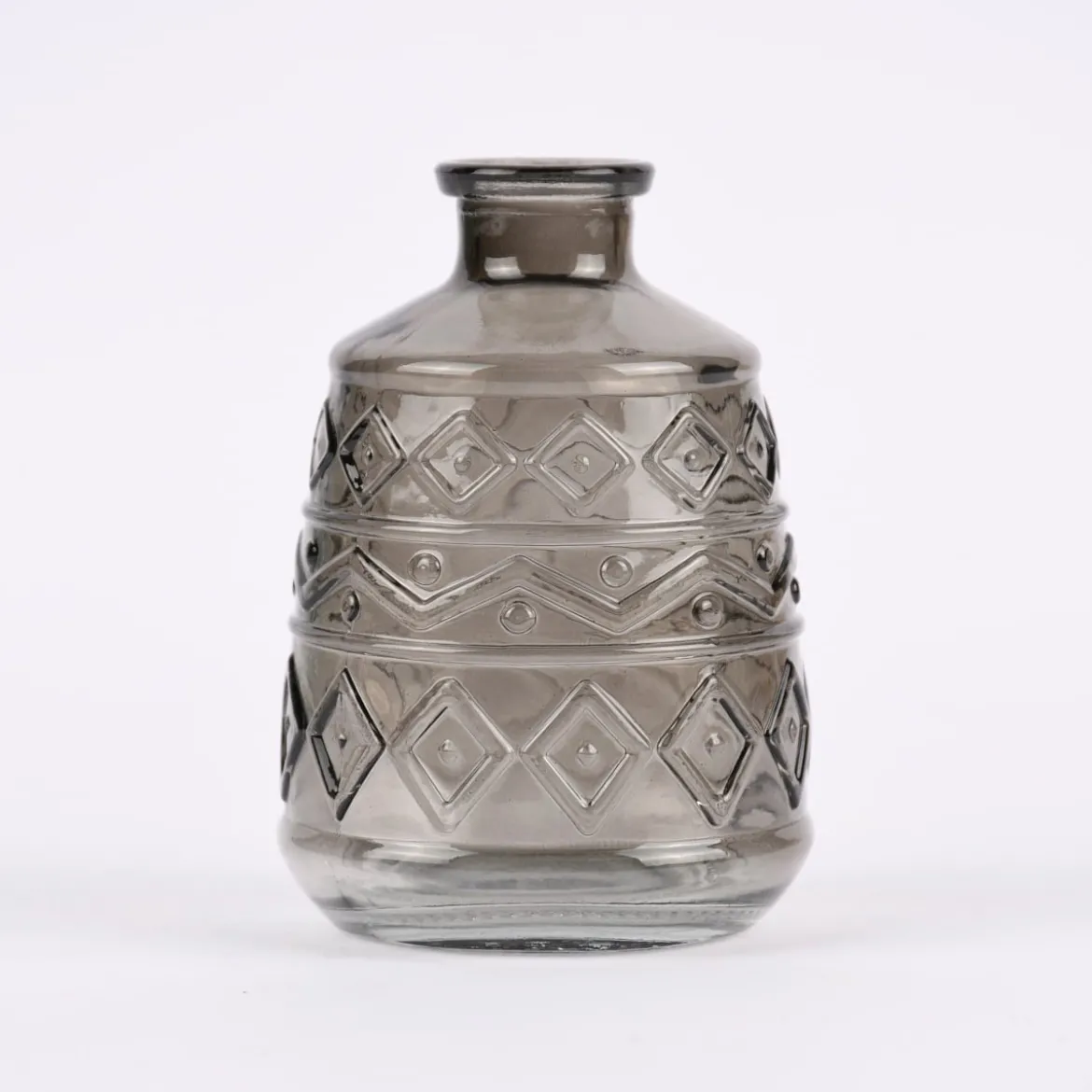Dekoflasche mit Musterprägung geometrisch Glas verschiedene Farben 7,5x11cm