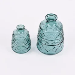 Dekoflasche mit Musterprägung geometrisch Glas verschiedene Farben 10,5x15cm
