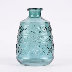 Dekoflasche mit Musterprägung geometrisch Glas verschiedene Farben 10,5x15cm