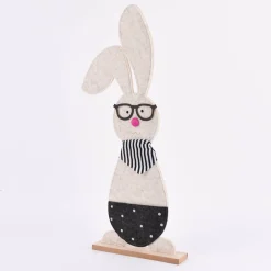 Deko Hase mit Brille und Halstuch Filz Holz natur schwarz weiß mit oder ohne Knickohr 23x58x5cm