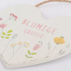 Dekohänger Herz mit Blumen und blumiger Aufschrift verschiedene Designs 15x15cm