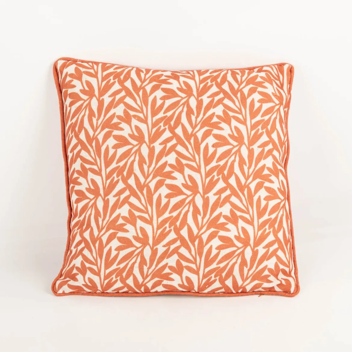 Dekokissen Blätter Leinenstruktur mit Kederumrandung weiß orange 40x40cm