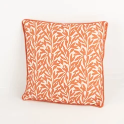 Dekokissen Blätter Leinenstruktur mit Kederumrandung weiß orange 40x40cm