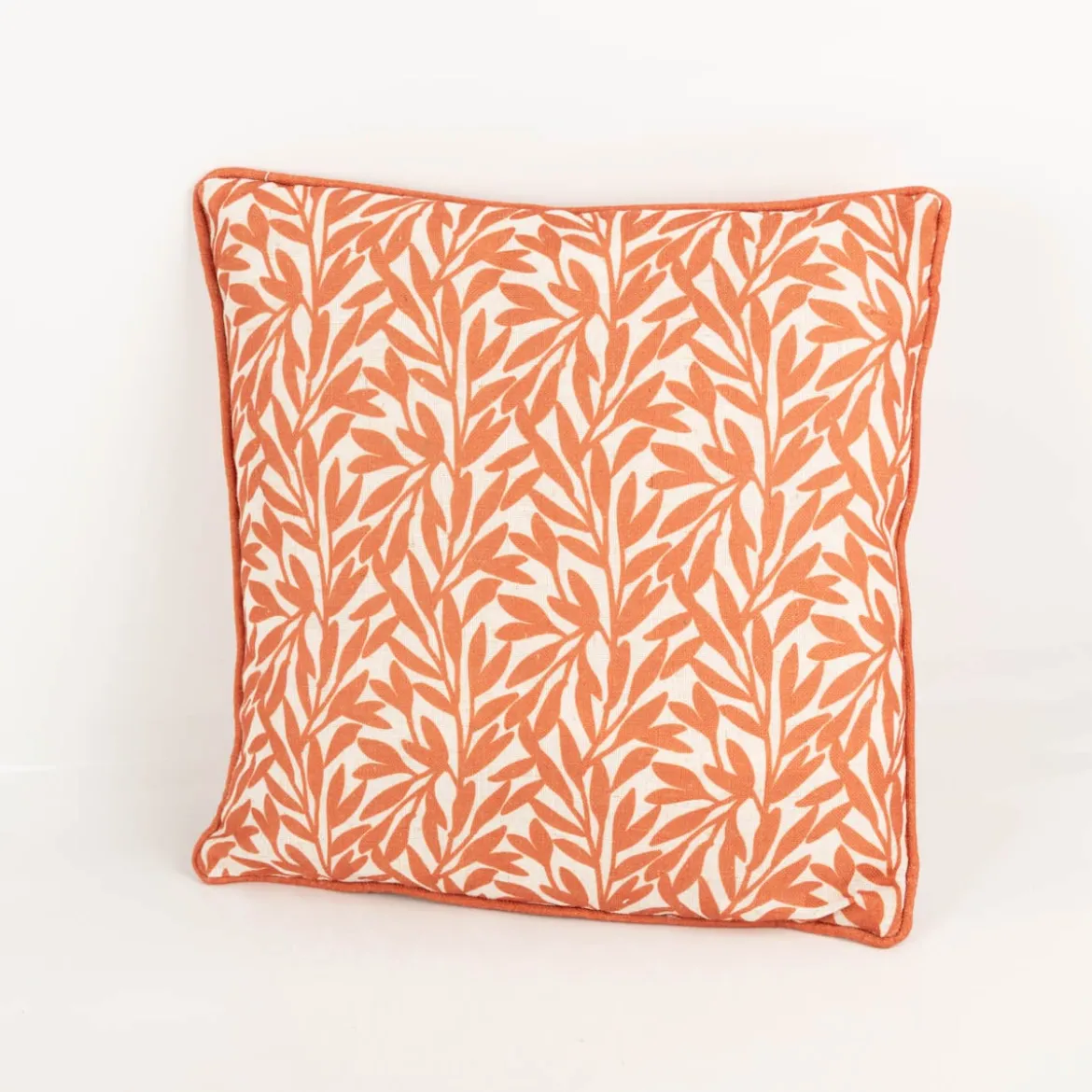 Dekokissen Blätter Leinenstruktur mit Kederumrandung weiß orange 40x40cm
