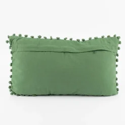 Deko Kissen einfarbig strukturiert mit Pompons altgrün 30x50cm
