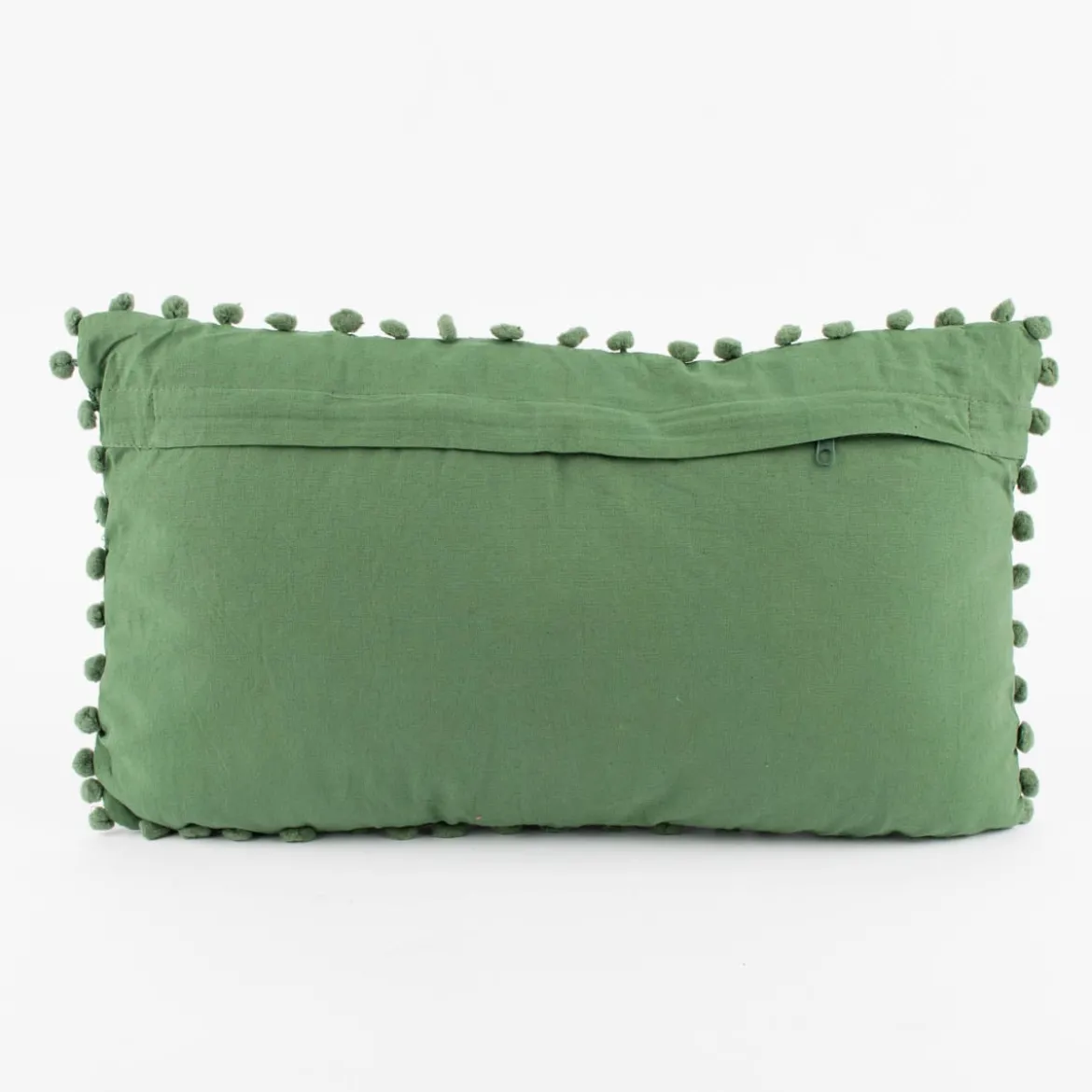 Deko Kissen einfarbig strukturiert mit Pompons altgrün 30x50cm