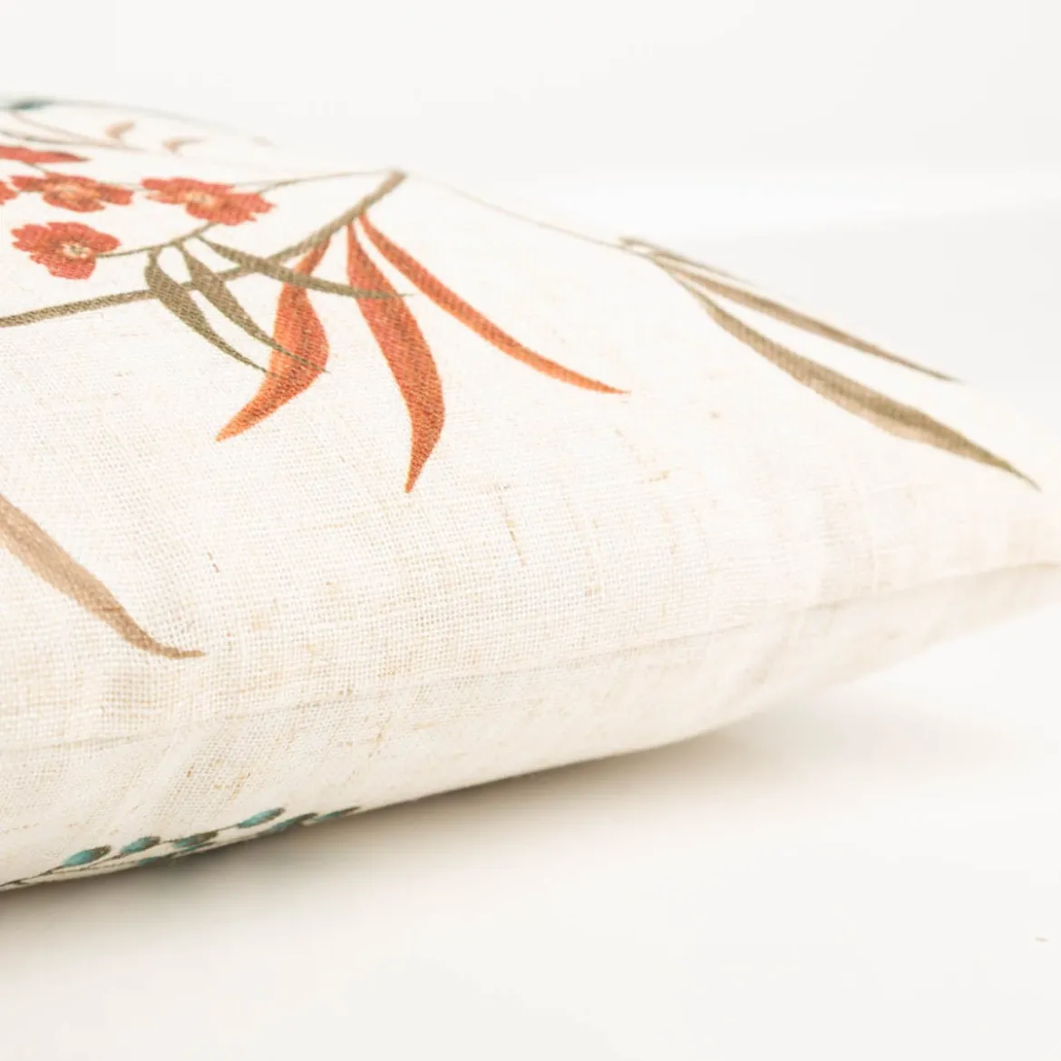 Dekokissen Leinenstruktur Vögel Blumen Blätter natur marsala grün 45x45cm