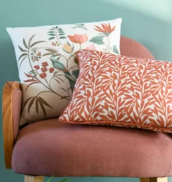 Dekokissen Leinenstruktur Vögel Blumen Blätter natur marsala grün 45x45cm