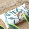 Dekokissen Leinenstruktur Vögel Blumen Blätter natur marsala grün 30x50cm