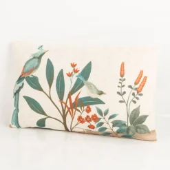 Dekokissen Leinenstruktur Vögel Blumen Blätter natur marsala grün 30x50cm