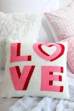 Dekokissen LOVE Schriftzug mit Herz pink rot auf weiß 45x45cm