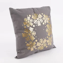 Deko Kissen mit Foliendruck Schneeflocken Kranz grau goldfarbig 40x40cm