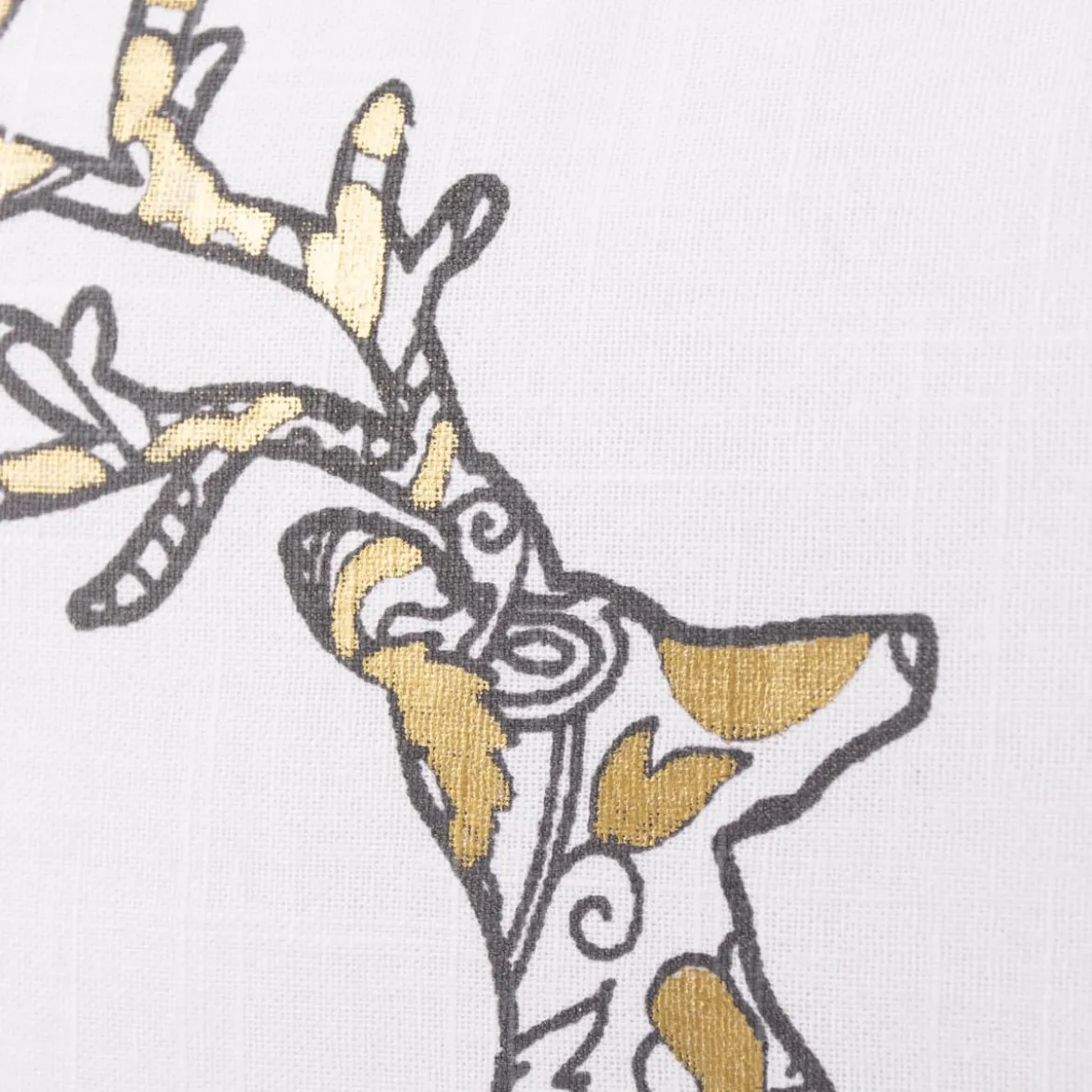 Deko Kissen mit Kederumrandung bedruckt Hirsch Schneeflocken mit Foliendruck weiß grau goldfarbig 30x50cm