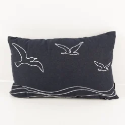Dekokissen Möwen Stickerei jeansblau meliert weiß 40x60cm