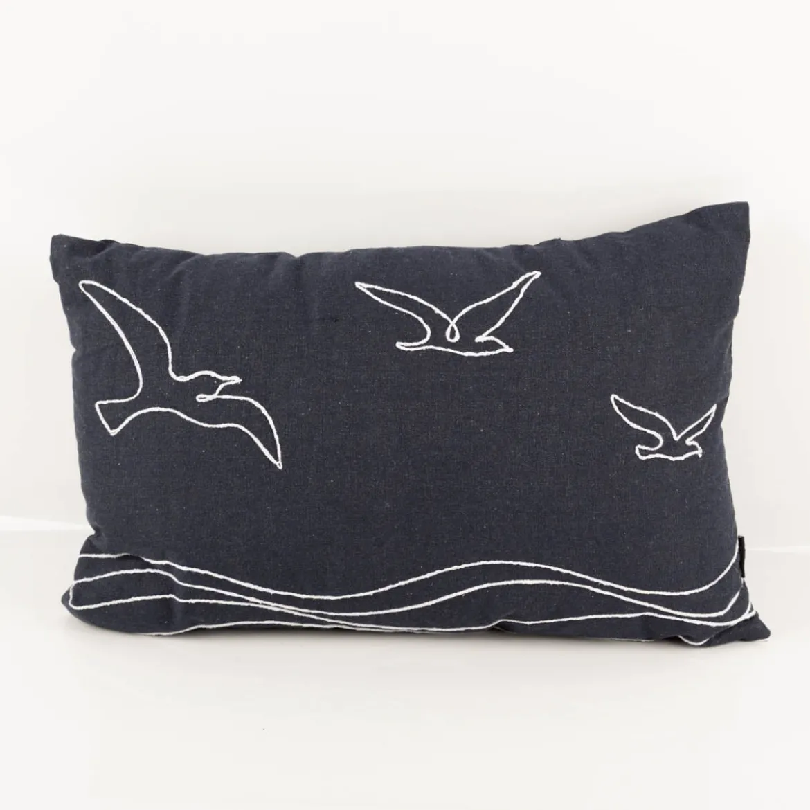 Dekokissen Möwen Stickerei jeansblau meliert weiß 40x60cm