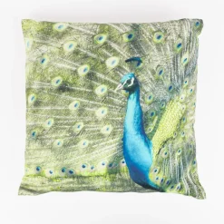 Dekokissen Pfau aus Baumwolle grün blau natur 45x45cm von Elbersdrucke