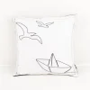 Dekokissen Schiff Möwen Stickerei weiß jeansblau meliert 50x50cm