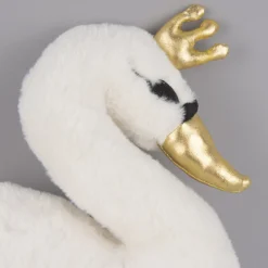 Deko Kissen Schwan mit Krone Plüsch weiß gold 34x35cm