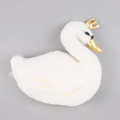 Deko Kissen Schwan mit Krone Plüsch weiß gold 34x35cm