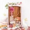 Deko Rosetten Blumen 3er Set Papier rosa weiß goldfarbig verschieden groß