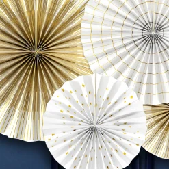 Deko Rosetten Papier 4er Set weiß goldfarbig versch. Größen