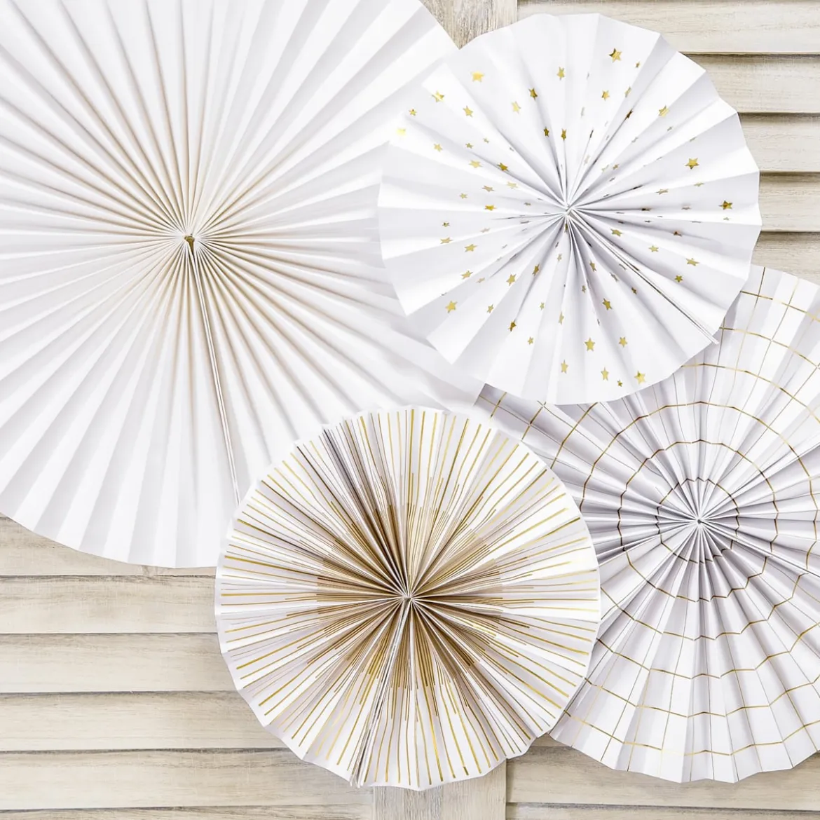 Deko Rosetten Papier 4er Set weiß goldfarbig versch. Größen