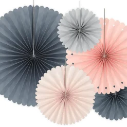 Deko Rosetten Wellenkante Papier 5er Set pastellfarben grau versch. Größen