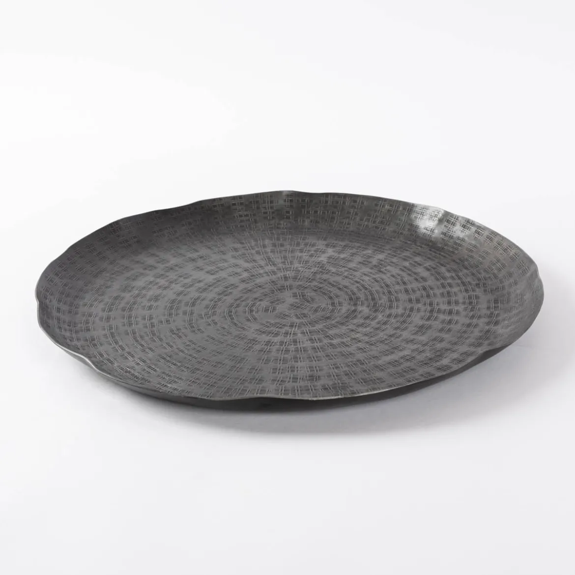 Dekoschale Teller aus Aluminium mit Prägedessin in mattem Anthrazit 37x2cm