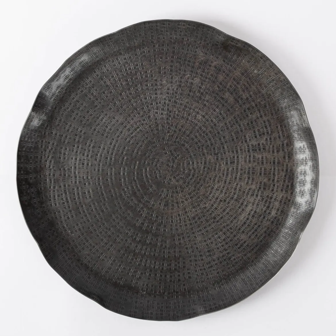 Dekoschale Teller aus Aluminium mit Prägedessin in mattem Anthrazit 37x2cm