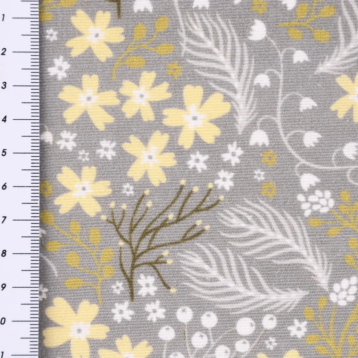 Dekostoff Basalt Blumen Gräser grau gelb 1,40m Breite