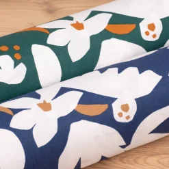 Dekostoff Baumwolle Canvas Ewazi Blätter Blumen abstrakt grün ecru 1,5m Breite