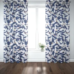 Dekostoff Baumwolle Canvas Ewazi Blätter Blumen abstrakt blau ecru 1,5m Breite