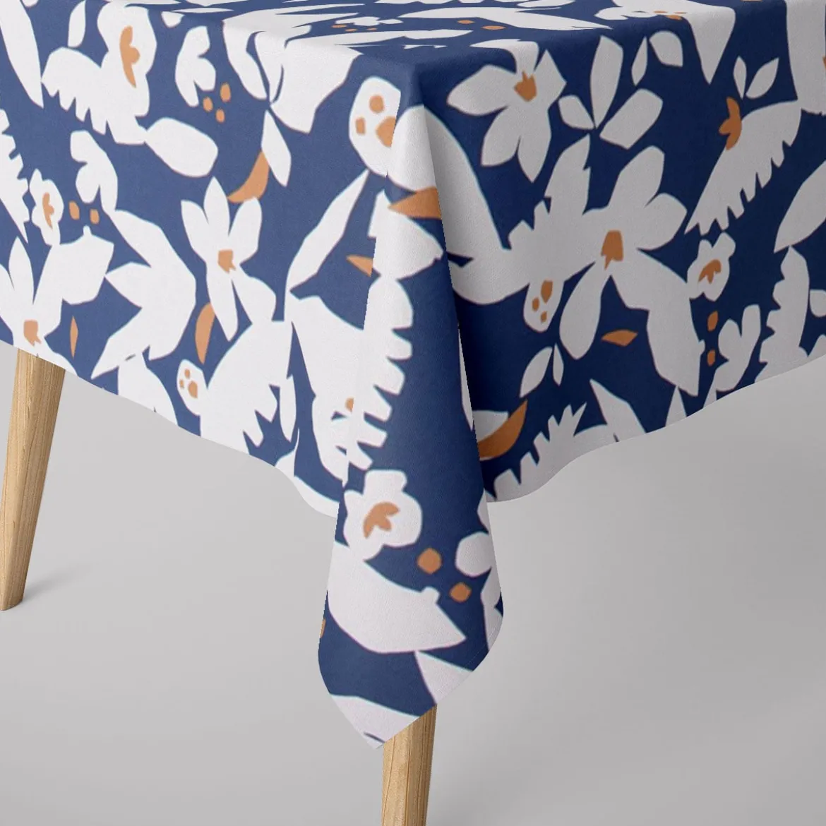 Dekostoff Baumwolle Canvas Ewazi Blätter Blumen abstrakt blau ecru 1,5m Breite