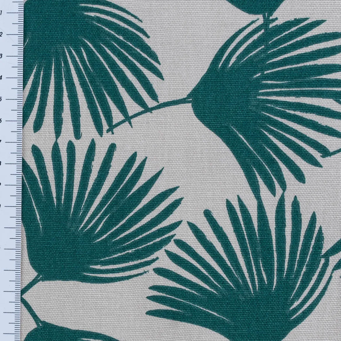 Dekostoff Baumwolle Canvas Halbpanama Jalia Palmenblätter natur grün 1,5m Breite