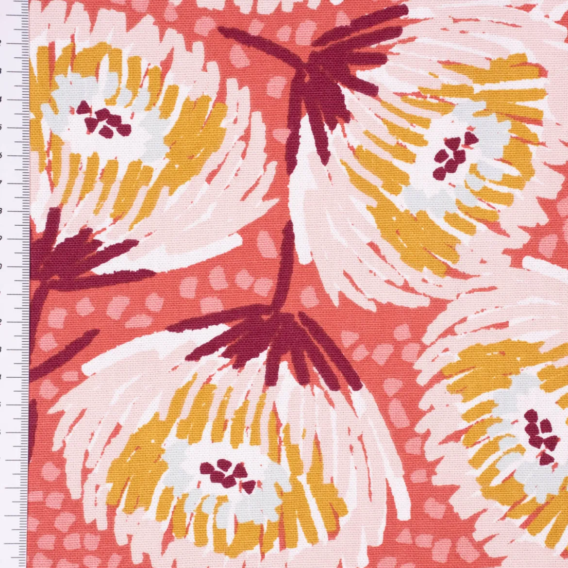 Dekostoff Baumwolle Canvas Laetizia Blumen abstrakt groß rot rosa 1,5m Breite