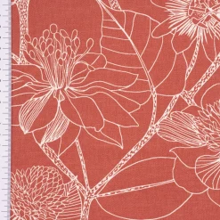 Dekostoff Baumwolle Canvas Orkeo Blumen Blätter Zeichnung marsala-rot weiß 1,5m Breite