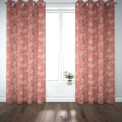 Dekostoff Baumwolle Canvas Orkeo Blumen Blätter Zeichnung marsala-rot weiß 1,5m Breite
