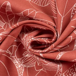 Dekostoff Baumwolle Canvas Orkeo Blumen Blätter Zeichnung marsala-rot weiß 1,5m Breite