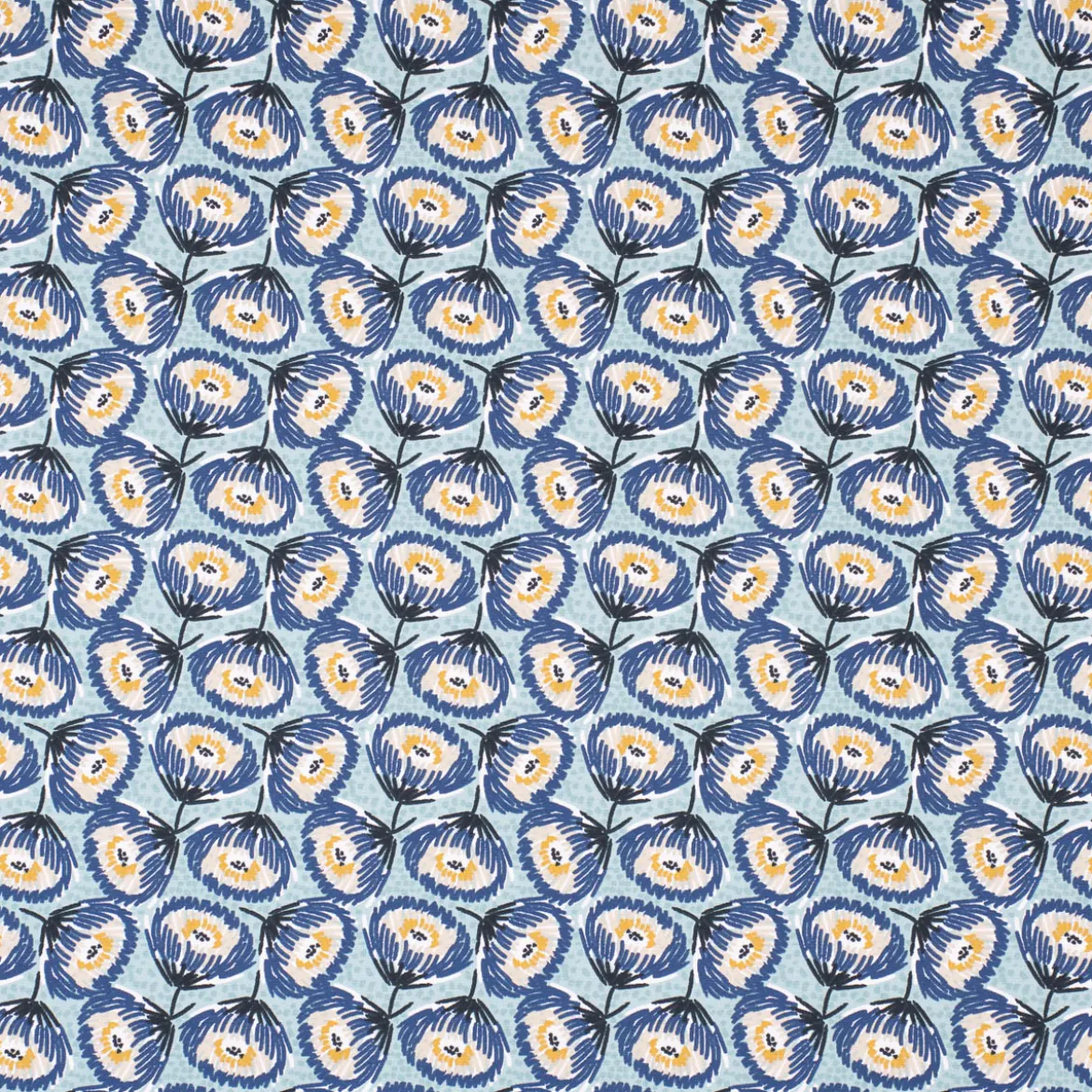Dekostoff Baumwolle Canvas Tesaya Blumen abstrakt klein blau 1,5m Breite