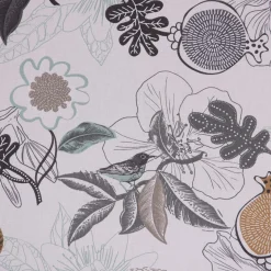 Dekostoff Baumwolle DIVALI Blumen Blüten Blätter Vogel weiß grau mint braun 1,5m Breite