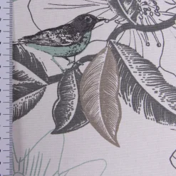 Dekostoff Baumwolle DIVALI Blumen Blüten Blätter Vogel weiß grau mint braun 1,5m Breite