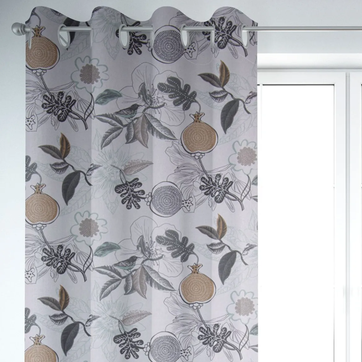 Dekostoff Baumwolle DIVALI Blumen Blüten Blätter Vogel weiß grau mint braun 1,5m Breite