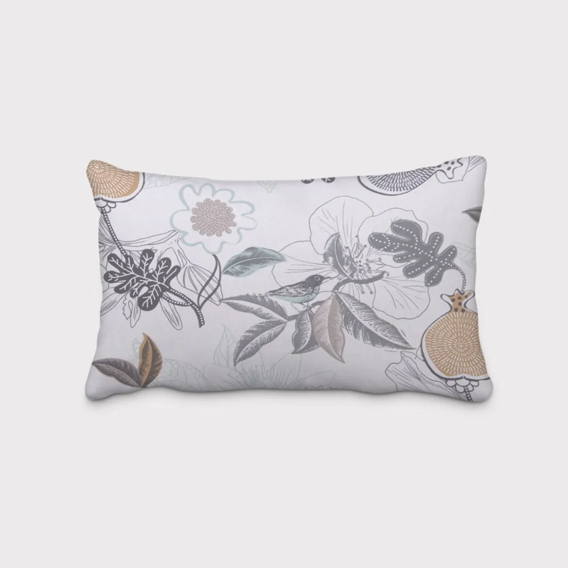 Dekostoff Baumwolle DIVALI Blumen Blüten Blätter Vogel weiß grau mint braun 1,5m Breite